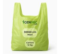G.M. DISTRIBUZIONE 12 Kg Buste Spesa, Misura 30x60 cm, Biodegradabili Verdi con Manico, Circa 450 Pezzi Totali, Shopper Compostabili per Alimenti, Sacchetti Extra Resistenti (MISURA MAXI)