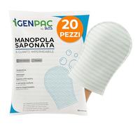 G.M. DISTRIBUZIONE 20 Manopole Saponate Monouso, Presaponate Senza Risciacquo, Interno Impermeabile, Spugna Delicata per Igiene Corpo e Cura della Persona