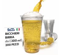 G.M. DISTRIBUZIONE 200 Bicchieri Birra da 300ml in PET Trasparente, Bicchieri Usa e Getta per Birra tacca 2,5cl, Bicchieri Monouso per Bar e Lounge Bar