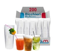 G.M. DISTRIBUZIONE 200 Bicchieri da 500 Ml Trasparente in PP Riutizzabile, Lavabili, per Cocktail, Birra, Granite, Frappe, Bicchieri Multiuso per Bar e Lounge Bar