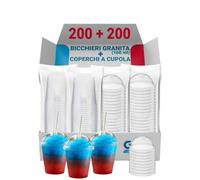G.M. DISTRIBUZIONE 200 Bicchieri Granita in PS da 160ml + 200 Coperchi A Cupola in PS, Bicchieri e Coperchi Usa e Getta Trasparenti, Bicchiere Monouso Alta Qualità per Bar e Gelaterie.