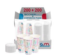 G.M. DISTRIBUZIONE 200 Bicchieri in Cartoncino da 660ml + 200 Coperchi Piani con Foro, Bicchieri con Coperchi Usa e Getta, Utili x Frappè Granite e bevande Fredde, Specifici x Bar e Gelaterie.