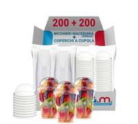 G.M. DISTRIBUZIONE 200 Bicchieri Macedonia in PP da 400ml + 200 Coperchi A Cupola in PS, Bicchieri e Coperchi Usa e Getta Trasparenti, Bicchiere Monouso Alta Qualità per Bar e Gelaterie.