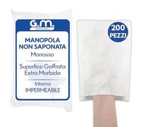 G.M. DISTRIBUZIONE 200 Manopole non Saponate Goffrate Usa e Getta Impermeabili, Per la Detersione e l’igiene di Pazienti Anziani ed Allettati, Guanto Monouso Lavapaziente, Interno Impermeabile