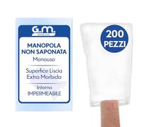 G.M. DISTRIBUZIONE 200 Manopole non Saponate usa e getta Impermeabili, Per la Detersione e l’igiene di Pazienti Anziani ed Allettati, Guanto Monouso Lavapaziente, Interno Impermeabile