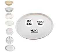 G.M. DISTRIBUZIONE 200 Piatti Pizza Bianchi in Polpa di Cellulosa 32cm, Ideale per Pizza, Piatti Impermeabili adatti al Microonde, Biodegradabili e Compostabili