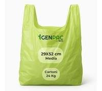 G.M. DISTRIBUZIONE 24 Kg Buste Spesa, Misura 29x52 cm, Biodegradabili Verdi con Manico, Circa 1500 Pezzi Totali, Shopper Compostabili per Alimenti, Sacchetti Extra Resistenti (MISURA MEDIA)
