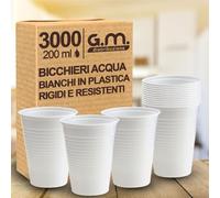 G.M. DISTRIBUZIONE 3000 Pezzi Bicchieri Acqua in Plastica Bianchi da 200 ml, Riciclabili, Extra Rigidi e Super Resistenti, Usa e Getta, Ideale per Casa, Ufficio, Asporto Bevande Fredde