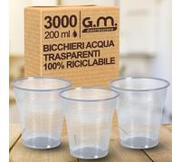 G.M. DISTRIBUZIONE 3000 Pezzi Bicchieri Acqua in Plastica Trasparenti da 200 ml, Riciclabili, Extra Rigidi e Super Resistenti, Usa e Getta, Ideale per Casa, Ufficio, Asporto Bevande Fredde