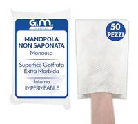 G.M. DISTRIBUZIONE 50 Manopole non Saponate Goffrate Usa e Getta Impermeabili, Per la Detersione e l’igiene di Pazienti Anziani ed Allettati, Guanto Monouso Lavapaziente, Interno Impermeabile
