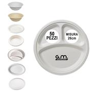 G.M. DISTRIBUZIONE 50 Piatto Tondo Triscomparto in Polpa di Cellulosa 26cm, Ideale per Cibi Caldi e Freddi, Piatti Impermeanbilie Adatti al Microonde, Biodegradabili e Compostabili