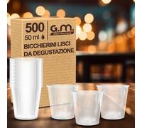 G.M. DISTRIBUZIONE 500 Bicchieri da Liquore, Shot in Plastica Rigida, Bicchierini Lisci da 50cc, Resistenti e Riutilizzabili. Bicchieri da Shottino Perfetti per le Feste