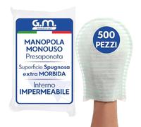 G.M. DISTRIBUZIONE 500 Manopole Saponate Monouso, Impermeabili all'interno, Con Soffice Spugna Esterna. Guanti Saponati Monouso Delicatamente Profumati, Senza Risciacquo, Guanti Saponati per Anziani