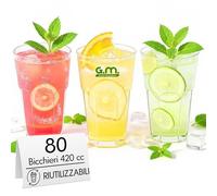 G.M. DISTRIBUZIONE 80 Bicchieri Cocktail da 420 ml, Lavabili, Trasparenti in PP, Infrangibili, Riutilizzabili, per Cocktail, Long Drink, Gin Tonic, Mojito, Aperol Spritz, Feste, Party, Made in Italy