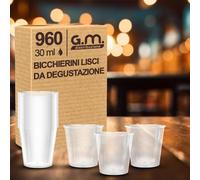 G.M. DISTRIBUZIONE 960 Bicchieri da Liquore, Shot in Plastica Rigida, Bicchierini Liscio da 30cc, Resistenti e Riutilizzabili. Bicchieri da Shottino Perfetti per le Feste
