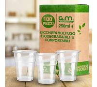 G.M. DISTRIBUZIONE GM 100 Bicchieri Kristal Biodegradabili e Compostabili 250 ml Trasparenti, Rigidi e Resistenti, per Frappè, Granita, Frutta, Bevande Fredde, Bar e Asporto
