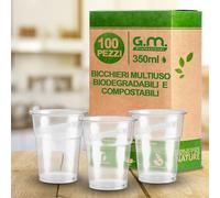 G.M. DISTRIBUZIONE GM 100 Bicchieri Kristal Biodegradabili e Compostabili 350 ml Trasparenti, Rigidi e Resistenti, per Frappè, Granita, Frutta, Cocktail, Drink e Bevande Fredde