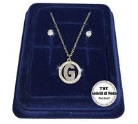"G" Set Finissima Collana + Orecchini P.luce Lettera Iniziale Acciaio + Scatola