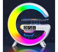 G Shaped Wireless Speaker And Charger, LED Lights for Bedroom, Multifunctional Bluetooth Speaker-Colorful Atmosphere Light Wireless Charging And Clock all-in-One Machine (White)