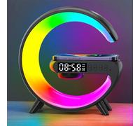 G Shaped Wireless Speaker And Charger, LED Lights for Bedroom, Multifunctional Bluetooth Speaker-Colorful Atmosphere Light Wireless Charging And Clock all-in-One Machine (Black)