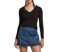 G-STAR Donna Slim Rib V-Neck Top, Nero (dk black D26064-D253-6484), L