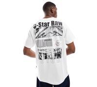 G-Star - T-shirt oversize bianca con stampa di codice a barre su petto e schiena-Bianco M