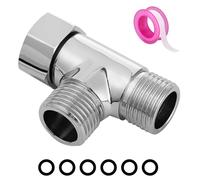 G1/2 Pollici T Valvola 3 Vie, in Rame, con Guarnizione in Gomma e Striscia di Materiale Grezzo, Sistema Doccia Universale, Vite di Collegamento Ø 20 mm, per WC, Bagno, Giardino (Argento)