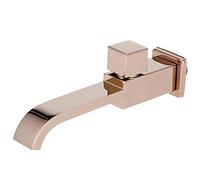 G1/2 Threaded Solid Brass Tap Bathroom Basin Pbathroom Fittings Single Cold Waterfall Tap with Brass Construction Featuring a Non Drip Ceramic Disc for Bathroom Basin Sinks (Pink Gold)
