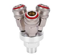 G1 / 2in 3 Way Pneumatic Connector | Chrome Plated Carbon Steel Quick Coupler | One - Hand Function for Pneumatic Tools/Pipes/Grinders