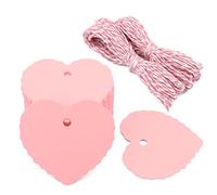 G2PLUS 100 PCS Etichette di Carta Cuore,Tag di Carta Kraft Rosa 5.5x6CM,Targhette Regalo con Cordone di 20 Metri,per San Valentino,Compleanno,Matrimonio