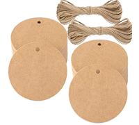 G2PLUS 100 PCS Etichette Regalo,Etichette in Carta Kraft,5.5x5.5CM Tag Regalo Etichetta Rotonda con Spago in Juta da 30M per Matrimoni,Compleanni e Natale (Marrone)