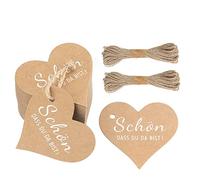 G2PLUS 100 PCS Etichette Regalo,Etichette in Carta Kraft,Etichette di Carta Cuore “SCHÖN DASS DU DA BIST”6x6CM Tag Regalo con Spago,per Natale Compleanno Matrimonio