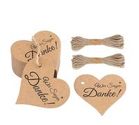 G2PLUS 100 PCS Etichette Regalo,Etichette in Carta Kraft,Etichette di Carta Cuore “Wir Sagen Danke ”6x6CM Tag Regalo con Spago,per Natale Compleanno Matrimonio
