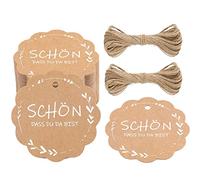 G2PLUS 100 PCS Etichette Regalo,Etichette in Carta Kraft,Rotonde Etichette “SCHÖN DASS DU DA BIST” 6x6CM Tag Regalo con Spago,per Natale Compleanno Matrimonio