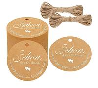 G2PLUS 100PC Sschön dass du da bist Etichette,Etichette Regalo Etichette Kraft,Etichetta Rotonda 6X6CM con Spago per Battesimo,Prima Comunione