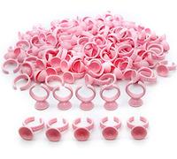 G2PLUS 100PCS Anelli per Colla Titolare Colla Anelli,Anelli per Pigmenti,Supporto per colla Monouso in Plastica per Estensioni Delle Ciglia,Rosa
