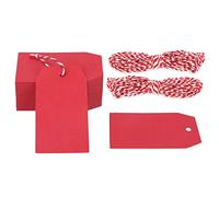 G2PLUS 100PCS Etichette in Carta Kraft,7x4CM Etichette Regalo,Tag Regalo con Spago per la Comunione di Nozze di Compleanno Natale,Rosso