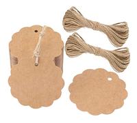 G2PLUS 100PCS Etichette Regalo,6x6cm Etichette in Carta Kraft Marrone | Tag Regalo Rotonde con Bordo Ondulato e Spago 20m per Confezioni Regalo,Matrimoni,Natale,Compleanni,Comunioni e DIY