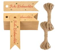 G2PLUS 100PCS Tag Regalo Etichette Etichette Kraft di Natale con scritta in lingua tedesca "Frohe Weihnachten Geschenk" 7x 2 cm Etichette Regali Natalizi per Bomboniere e Artigianato Fai-da-Te