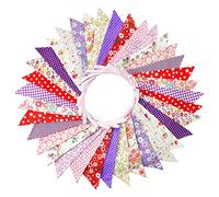 G2PLUS 10M Bandierine,Ghirlanda di Bandierine,Banner Tessuto Bunting,Triangolo Bandiera Ghirlanda,36PCS Bandiera, Doppia Vintage Decorazione per Matrimoni Feste di Compleanno(Rosso + Viola)