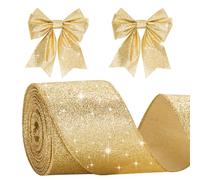 G2PLUS 10M Nastro Regalo di Natale,Nastrino Oro 6 cm Nastro Natalizio Glitterato Con filo di Ferro per Confezioni Regalo Alberi di Natale,Decorazioni Nuziali