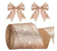 G2PLUS 10M Nastro Regalo di Natale,Nastrino Oro Rosa 6 cm Nastro Natalizio Glitterato Con filo di Ferro per Confezioni Regalo Alberi di Natale,Decorazioni Nuziali