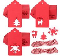 G2PLUS 150pcs Tag Regalo Etichette,targhette Carta kraf, Etichette Artigianali con Corda di Natale Perfetta per Decorare L'Albero di Natale, Lavoro Fatto a Mano(Rosse)