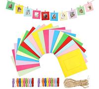 G2PLUS 20 mini Cornice di Carta per Foto,9*9.5CM Cornici di Cartone con 20 mini mollette di legno+Corda per Decoro Parete di Casa, Scuola, Ufficio, Festa,Regali di Inaugurazione Della Casa（Colorato）