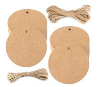 G2PLUS 200 PCS Etichette Regalo,Etichette in Carta Kraft,5.5x5.5CM Tag Regalo Etichetta Rotonda con Spago in Juta da 30M per Matrimoni,Compleanni e Natale (Marrone)