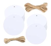 G2PLUS 200 PCS Etichette Regalo,Etichette in Carta Kraft,5.5x5.5CM Tag Regalo Etichetta Rotonda con Spago in Juta da 30M per Matrimoni,Compleanni e Natale (Bianca)