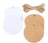 G2PLUS 200 PCS Etichette Regalo,Etichette in Carta Kraft,5.5x5.5CM Tag Regalo Etichetta Rotonda con Spago in Juta da 30M per Matrimoni,Compleanni e Natale (Bianca+Marrone)