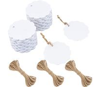 G2PLUS 200 PCS Etichette Regalo,Etichette in Carta Kraft,6x6CM Tag Regalo con Spago in Juta da 30M per Matrimoni,Compleanni e Natale (Bianca)