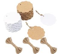 G2PLUS 200 PCS Etichette Regalo,Etichette in Carta Kraft,6x6CM Tag Regalo con Spago in Juta da 30M per Matrimoni,Compleanni e Natale (Bianca+Marrone)