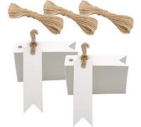 G2PLUS 200 PCS Etichette Regalo,Etichette in Carta Kraft,7x2CM Tag Regalo con Spago in Juta da 30M per Matrimoni,Compleanni e Natale (Bianca)